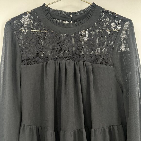 Torrid Women's Plus Black Long Sleeve Lace Trim Tierd Top/Blouse 1X NWT - Picture 4 of 10